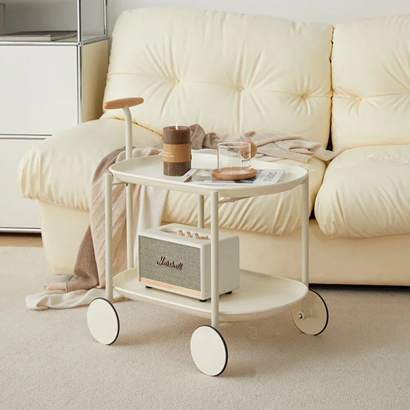 Wheels Trolley – Removable Sofa Side Table, Modern Small Family Tea Table, Double Storage Ins Cart, Portable Home Organizer