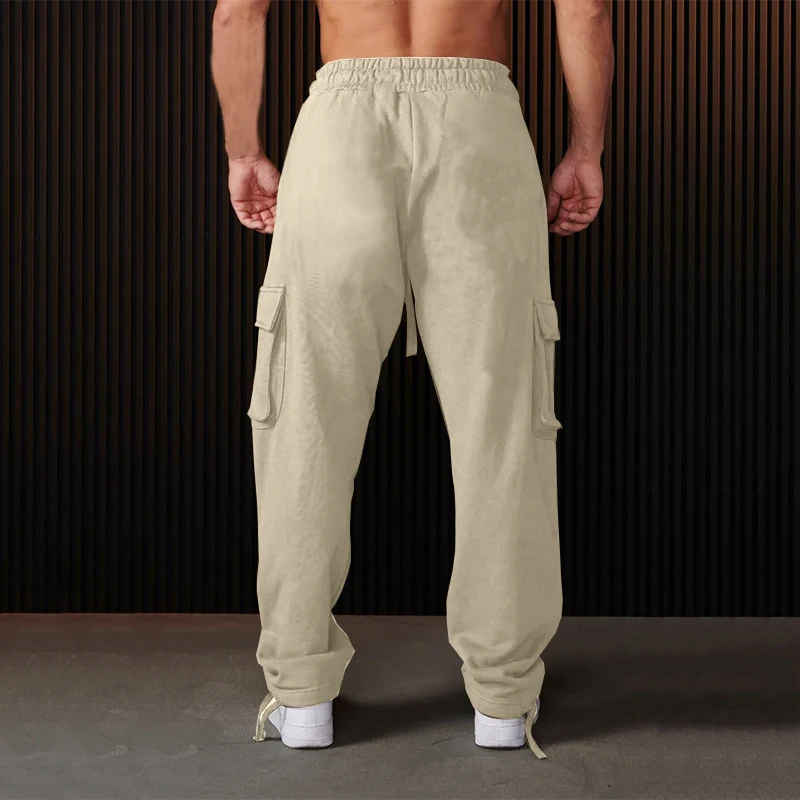 Lente Herfst Nieuwe Casual Herenbroek Vintage Mutli Zakken Trekkoord Cargobroek Modieuze Heren Effen Kleur Bodems