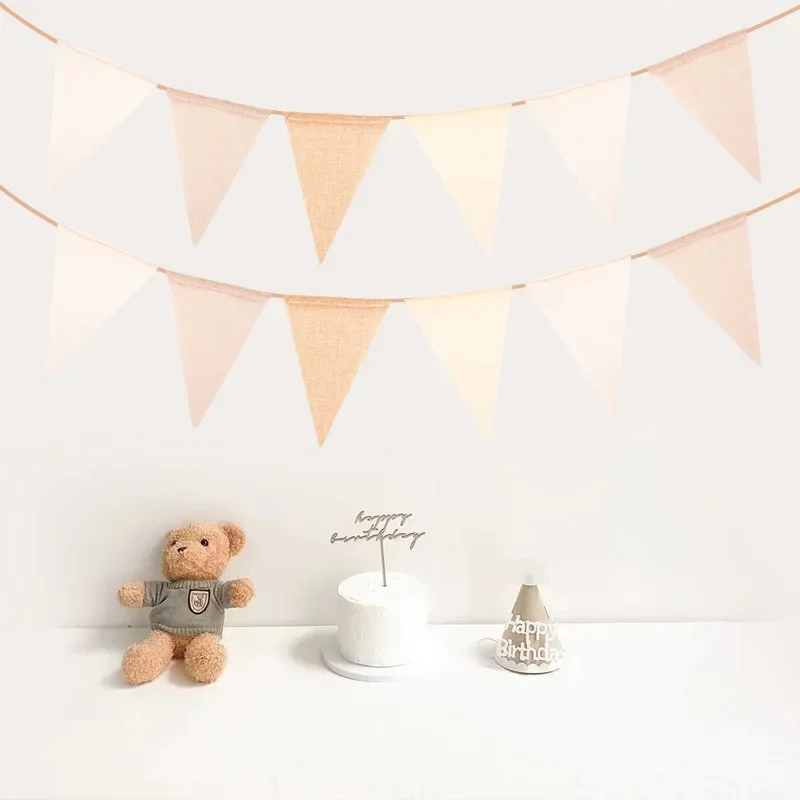 Kids 1st Birthday Linen Banner Multicolor Triangles Flags Hanging Garland Bunting Pennant Baby Shower Decor Birthday Party Favor