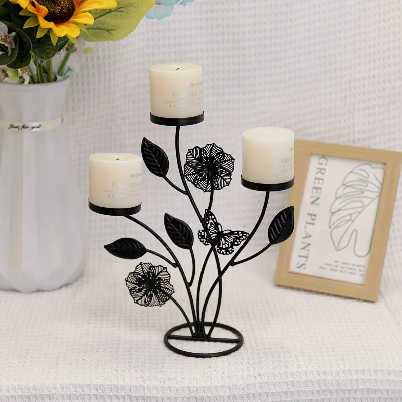 1/2 Stück Rostfarbener Metall-Kerzenständer mit Hohlblumen- und Blattdesign als Tischdekoration für Hochzeiten, Partys, Fenster und festliche Atmosphäre