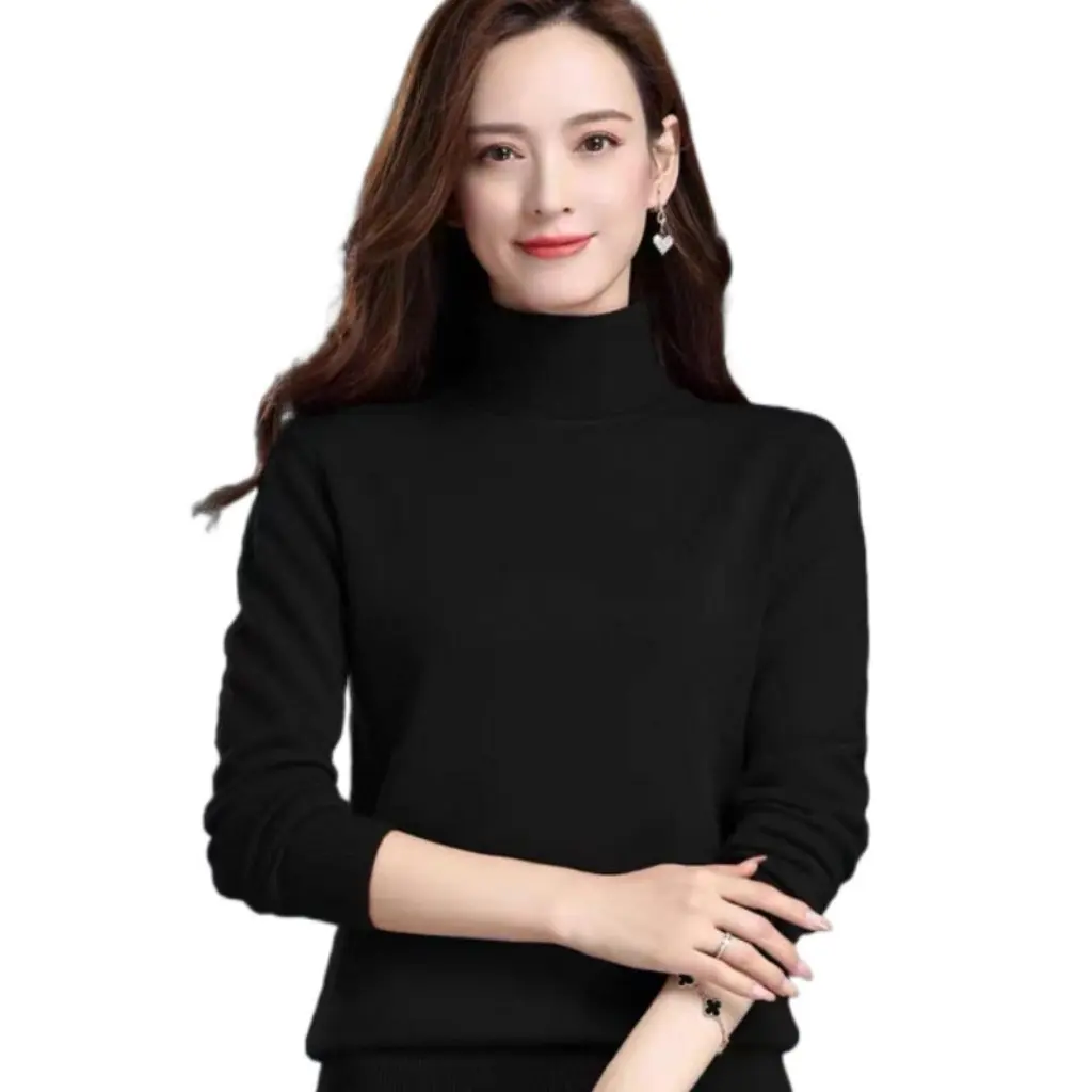 Maglione mezzo dolcevita ispessito da donna Tinta unita Camicia base slim fit taglie forti Top autunno inverno tutto-fiammifero