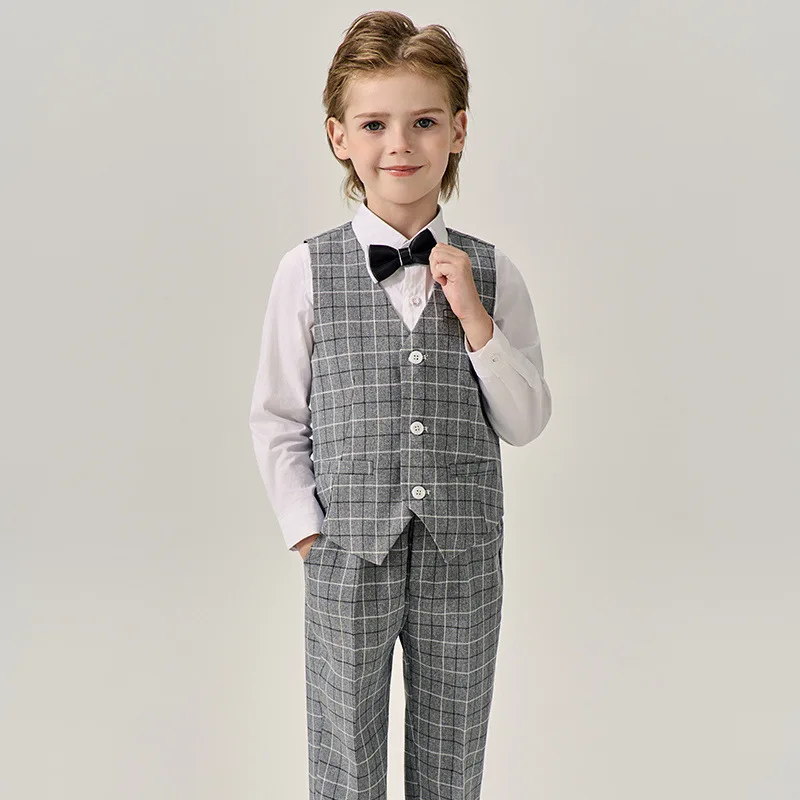 

Flower Boys Wedding Ceremony Photograph Suit Children Gary Vest Pants Piano Party Dress Prince Kids Formal Performance Costume