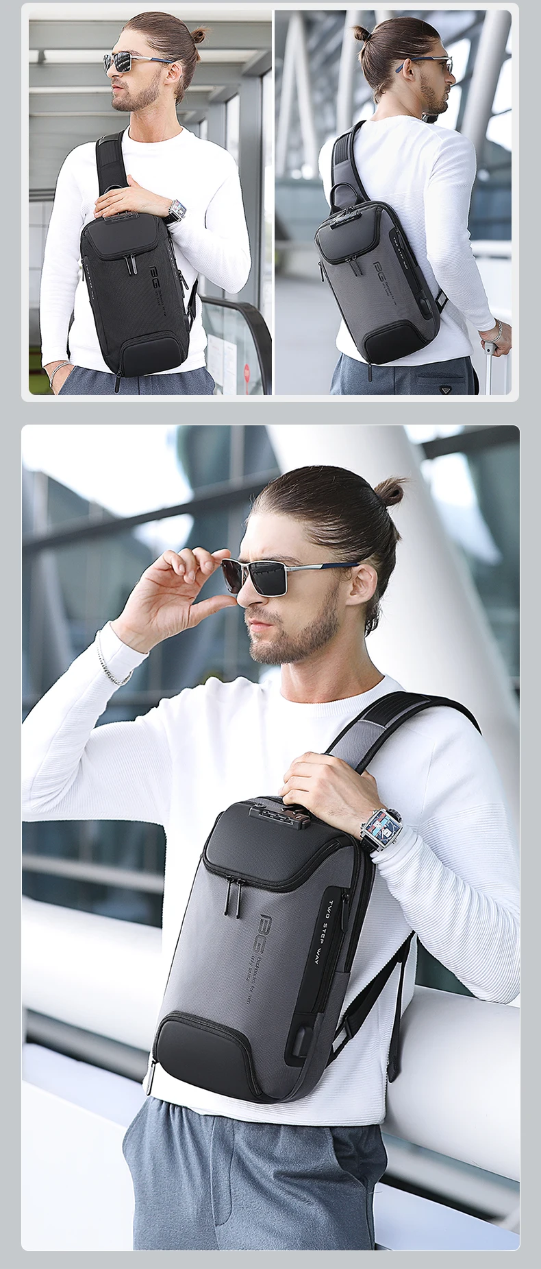 BANGE Neues Modell Class Song Herren Business Anti-Diebstahl Umhängetasche mit USB-Anschluss, Leichte Outdoor Herren Crossbody Brusttasche – Detail 16
