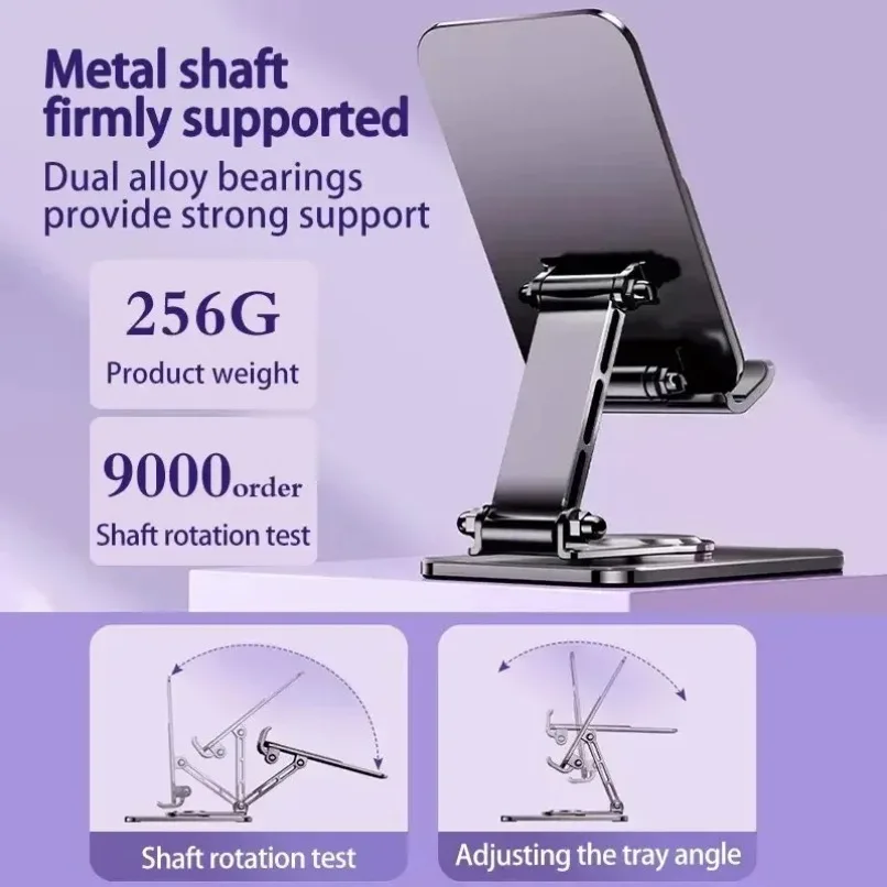 

Premium Metal Phone Stand Holder for Desk Heavy Duty Metal Shaft Dual Bearings Stable Support Capacity Foldable Adjustable Angle