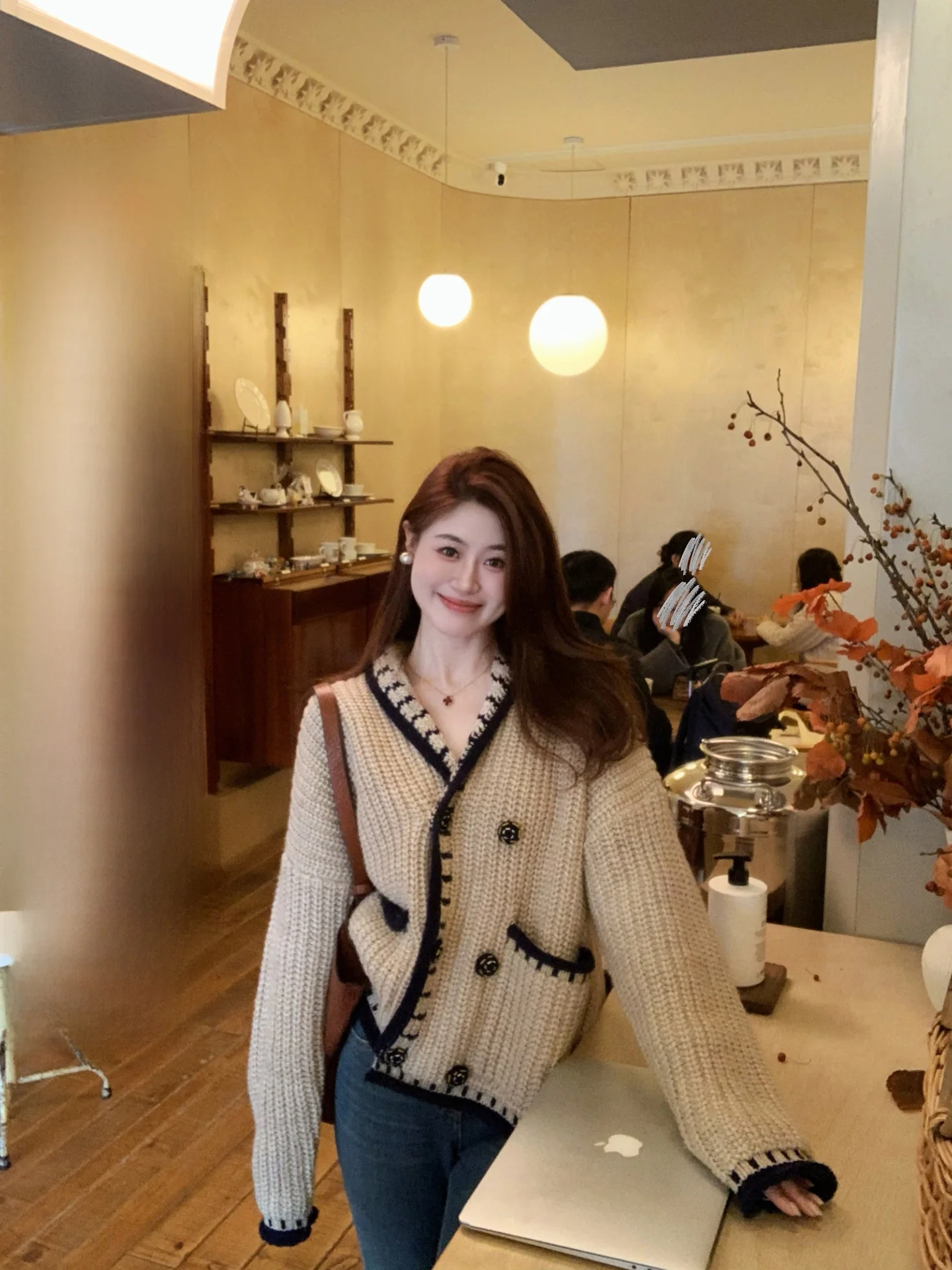 

one Wooden Island Lazy Double Button Color Blo Thi Knit Cardigan Sweater Jaet Women Loose Sle Long Sve Knitted...