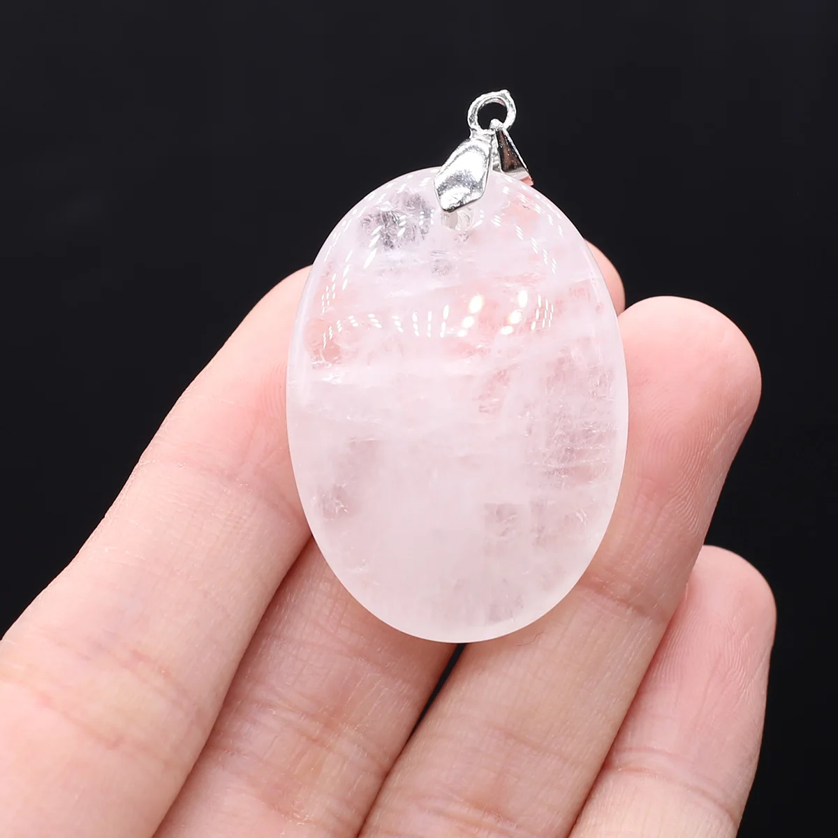 New Fashion Natural Stone Crystal Pendant Elliptical Pink Quartz Amethyst Lapis Lazuli Charms for DIY Necklace Making Jewelry