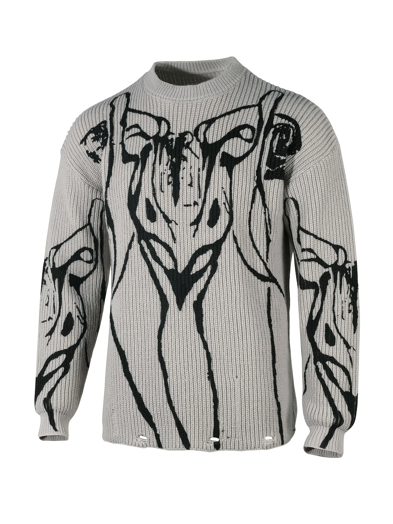 LVLAEA мужской вязаный пуловер с длинными рукавами и круглым вырезом, жаккардовая уличная одежда на осень-зиму, стиль Y2K