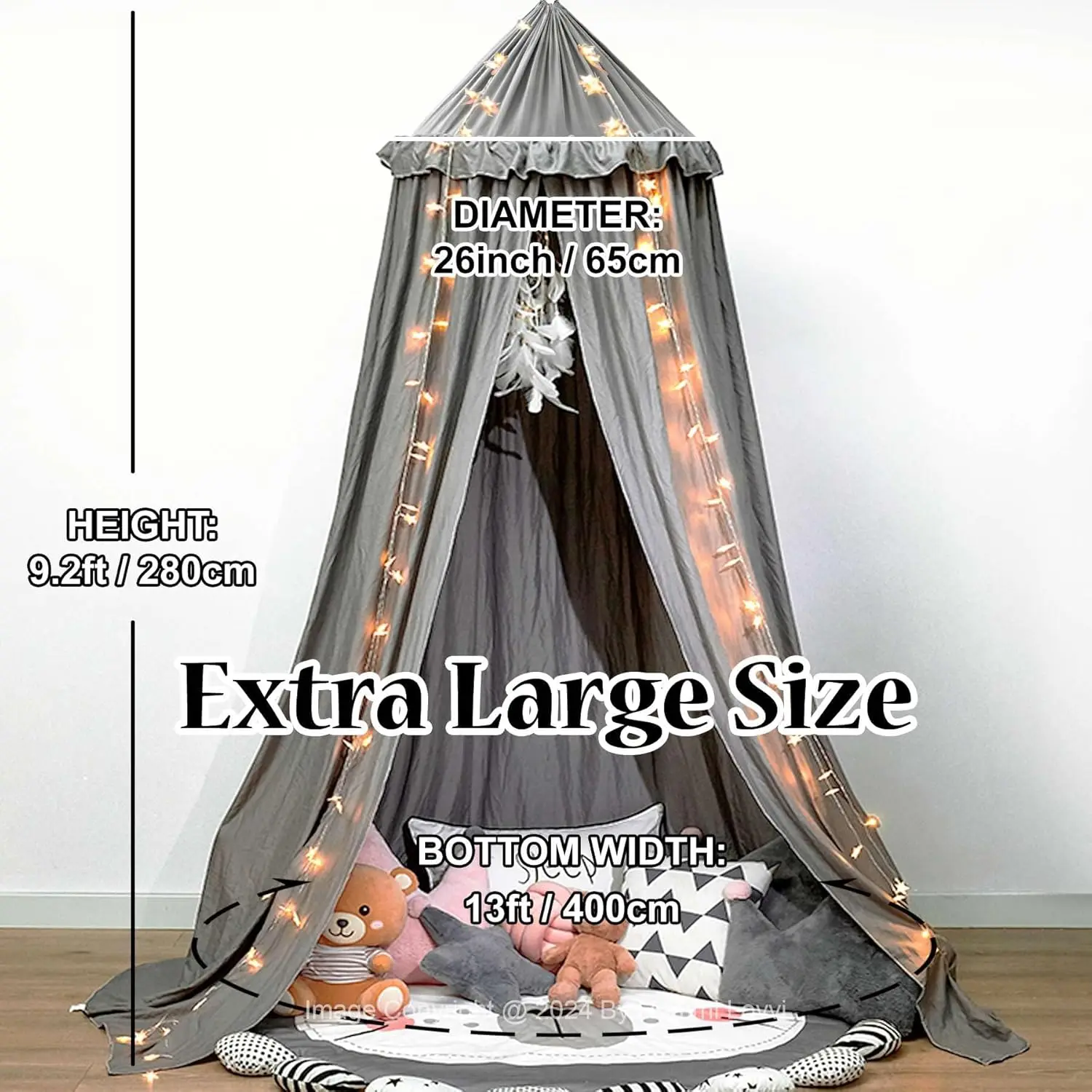 หลังคาเตียงสําหรับเด็กผู้หญิง, Dreamy Frills เพดานแขวน Princess Canopy ตกแต่งห้องนอน Soft Canopy สุทธิอ่าน Nook