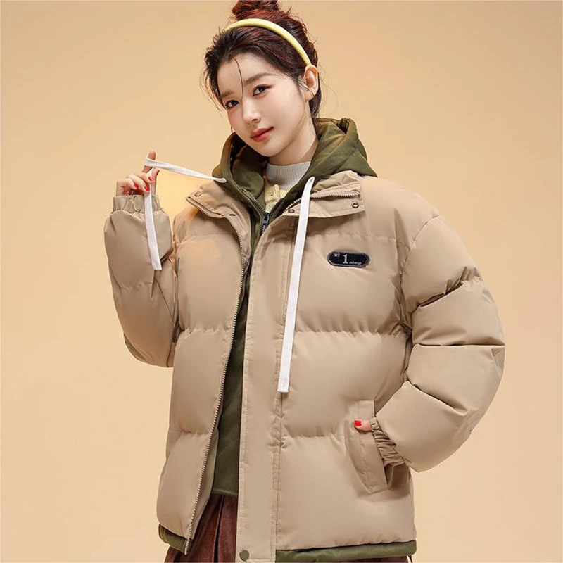 Winter New Parkas Women Korean Fashion Casual All Match Loose Fake Two Pieces Hooded Down Coats Female Thick Warm Outerwear