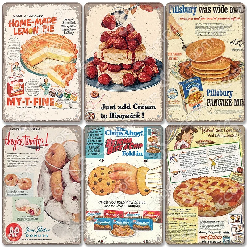 Süße Lebensmittel Zinn Zeichen Poster Vintage Eis Lemon Pie Kaffee Kuchen Metall Plakette Café Küche Esszimmer Hause Zauberstab Dekor