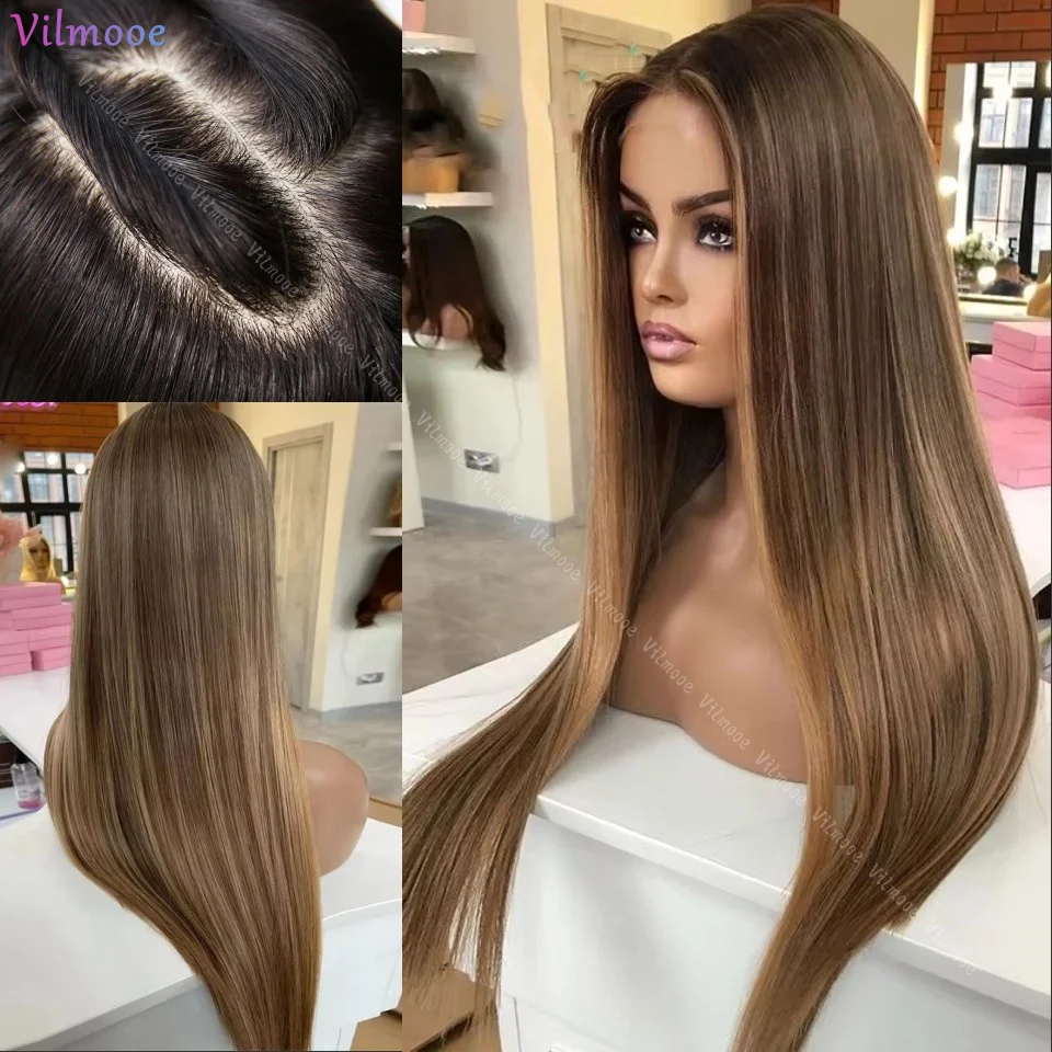 

Silk Base Wig Highlight 13x4 Lace Front Wig Human Hair Blonde Brown Highlight Wig Human Hair 5x5 Silk Top Closure Wigs For Women