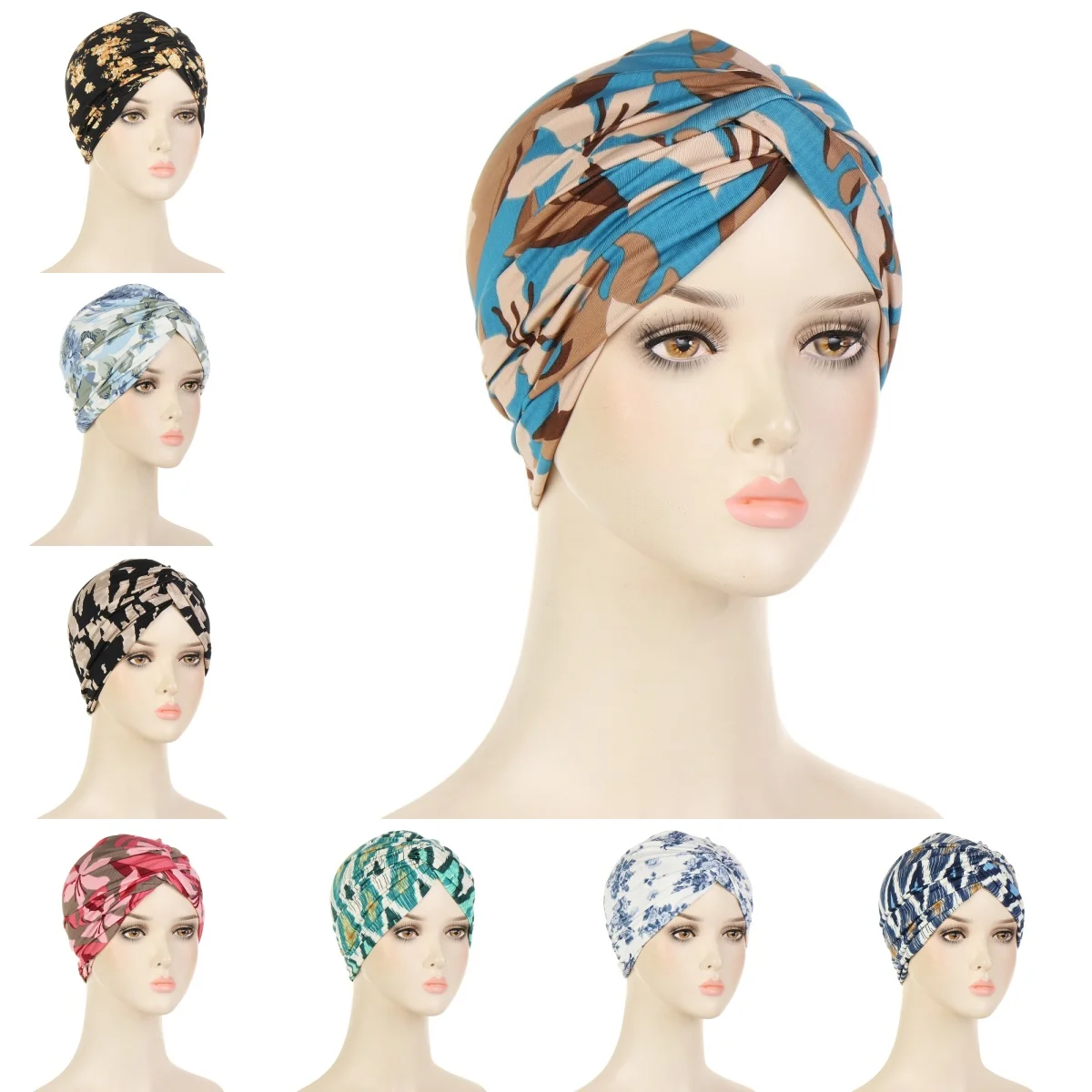 

New Soft Elastic Colorful Muslim Inner Hijabs Women Islamic Muslim Hijab Instant Turban Cap For Ladies Stripe Bohemia Print