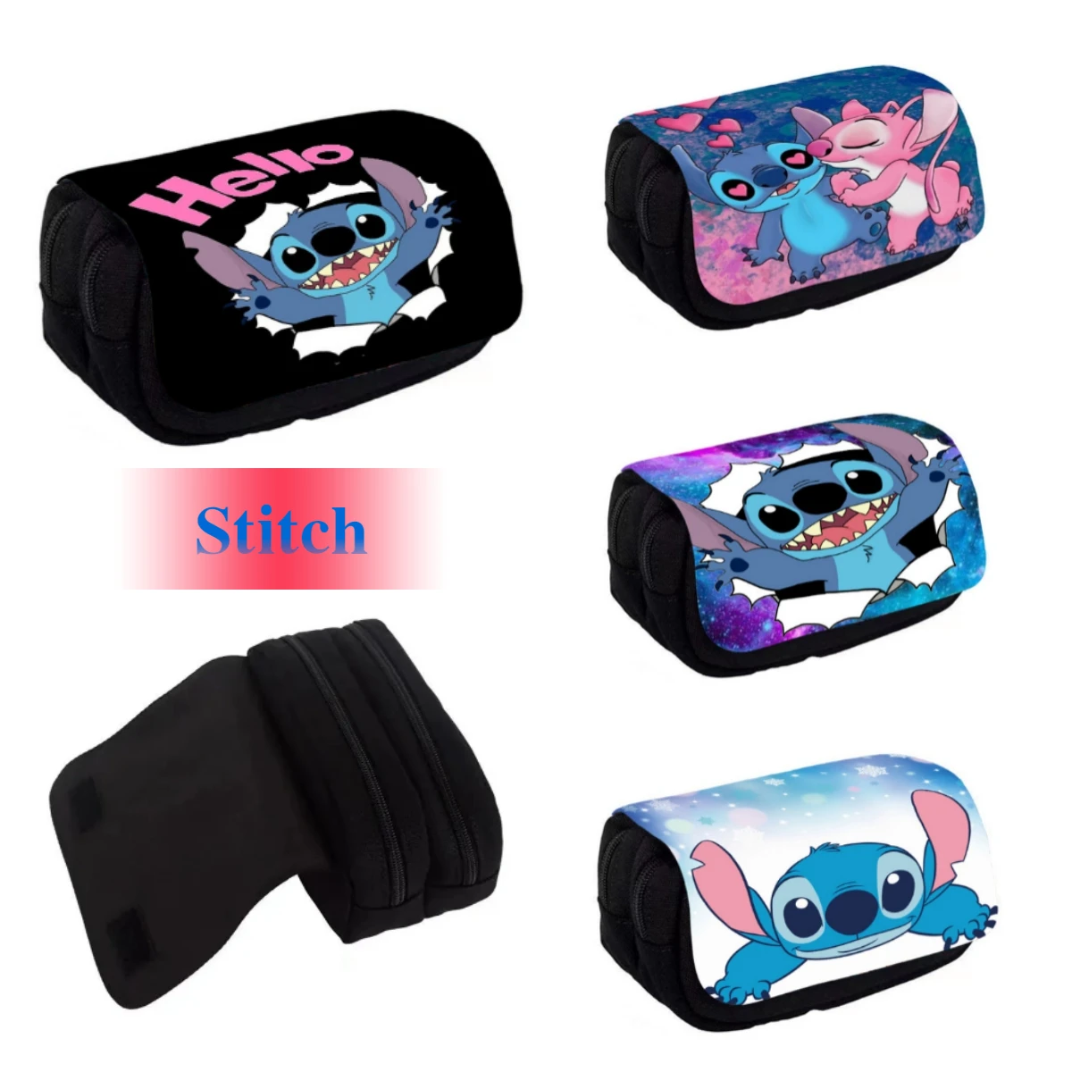 Disney Lilo & Stitch Theme Styles Pencil Bag Nylon Pencil Case Children Black  High Quality Stationery To School Supplies Gifts