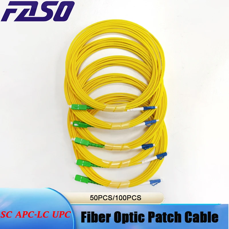 

50PCS G657D 3.0mm Optical Fiber Cable SC APC to LC UPC Fiber Optic Patch Cord Simplex Single Mode Fiber Optic Patch Cable Yellow