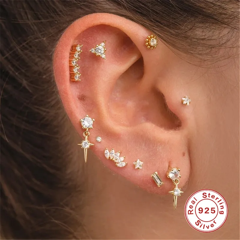 Boako rosqueado labret s925 prata esterlina orelha tragus helix cartilagem corpo piercing jóias para mulher 2021 brincos pendientes