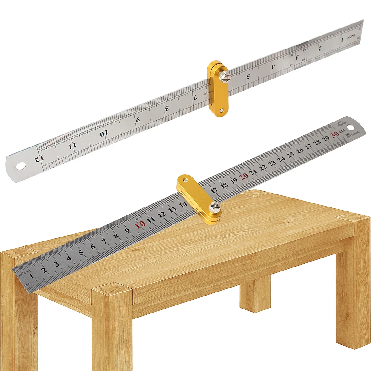 30cm Thickening Steel Ruler Positioning Block Stop Angle Scriber Line Marking Gauge Woodworking Carpentry Scriber Measuring Tool