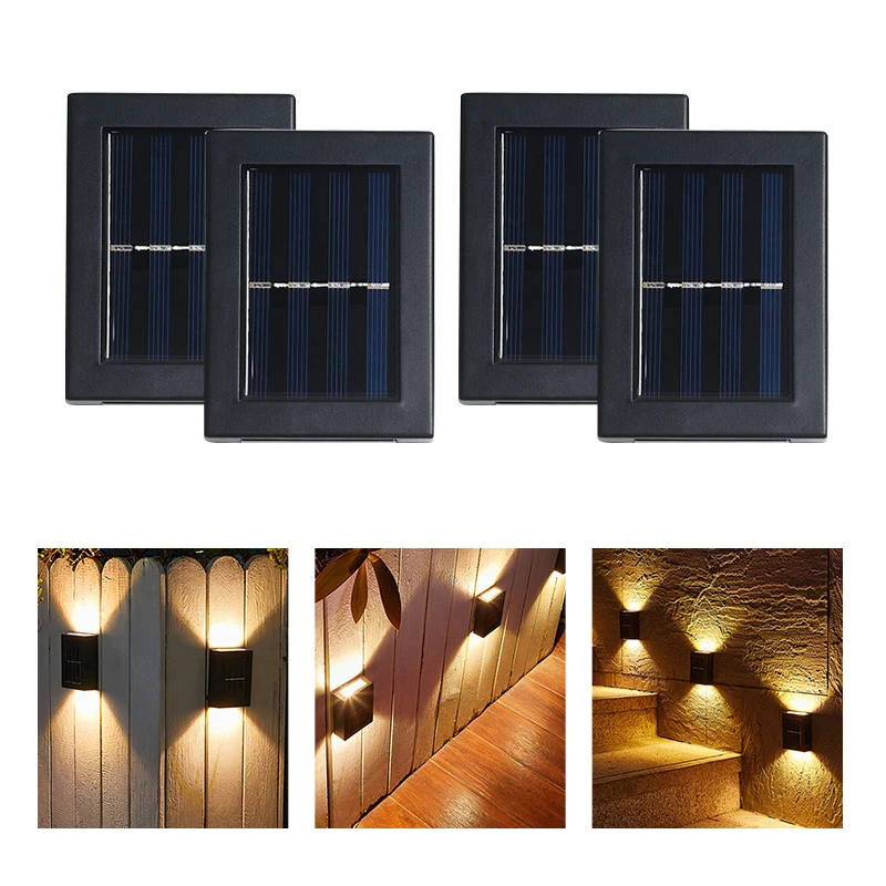 

8/4pcs Solar Wall Lamp Outdoor Waterproof Up and Down Luminous Smart Lighting Garden Decoration Solar Lights Stairs Fence Lamp