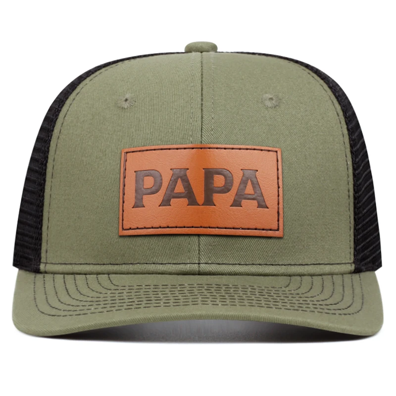 Fashion Men\'s PAPA Leather Label Mesh Hat Adjustable Street Dance Baseball Hat Summer Unisex Fisherman Fishing Hat Truck Cap