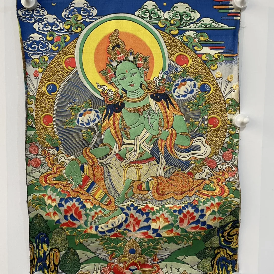 Precision embroidery Tara Thangka of Tibetan cloth in Tibet, China