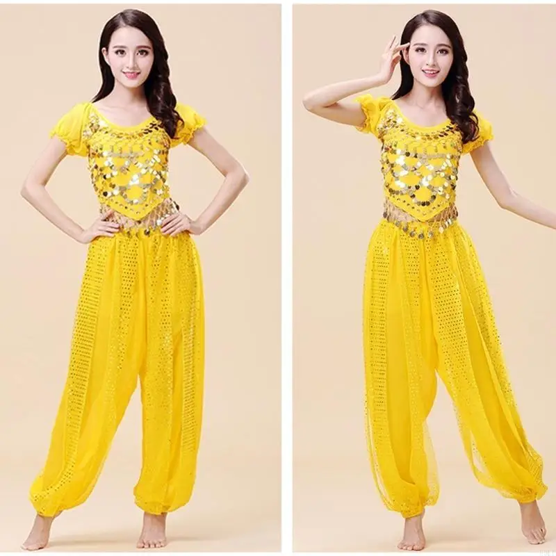 50LE 2Pieces Belly Dance Costume Set Top Lantern Pants Set Halloween Costume