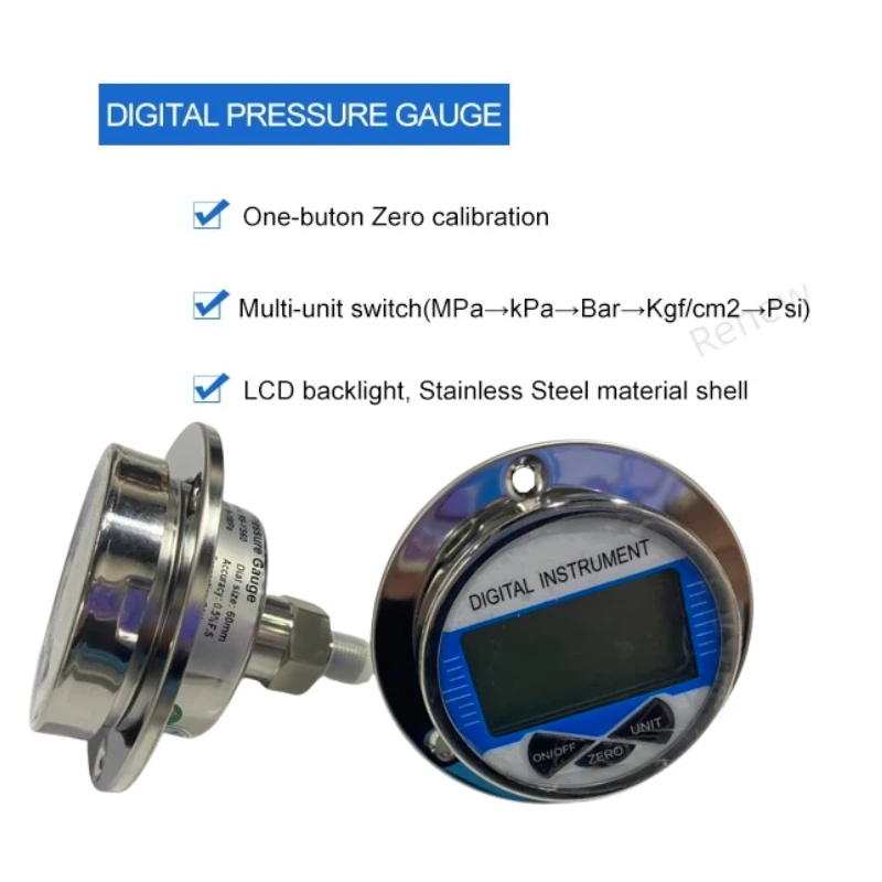 Imagem -03 - Vácuo Hidráulico Medidor de Pressão Digital Calibre Axial g Conector Macho Óleo Gás Água Manômetro 01000bar