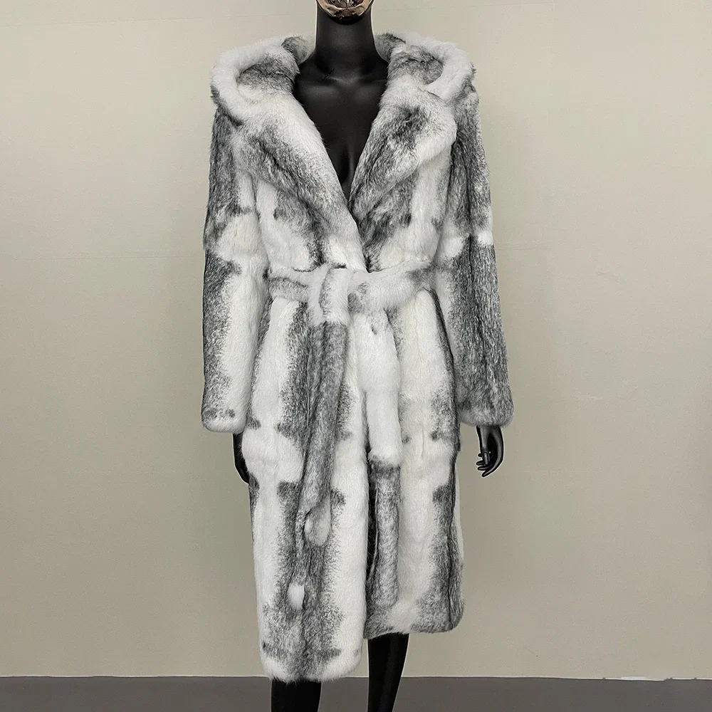OFTBUY Real Fox Fur Coat Women Long Natural Fur Luxurious Fur Thickened Warm Hooded Jacket Autumn Winter Real Rabbit Fur Coat