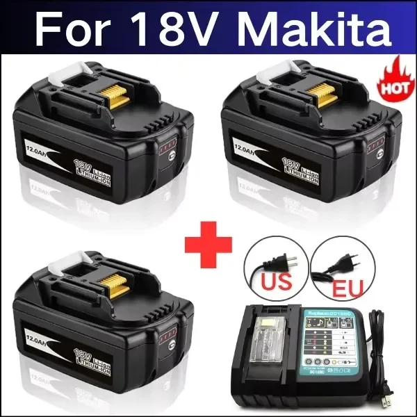 Bateria Recarregável para Ferramentas Elétricas, 18V makita com LED, Substituição Li-ion, LXT, BL1860B, BL1860, BL1850, 12000mAh