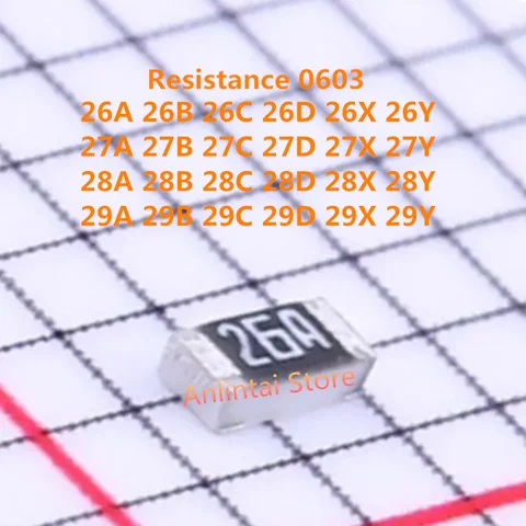 100PCS SMD Resistance  26A 26B 26C 26D 26X 26Y 27A 27B 27C 27D 27X 27Y 28A 28B 28C 28D 28X 28Y 29A 29B 29C 29D 29X 29Y  1% 0603
