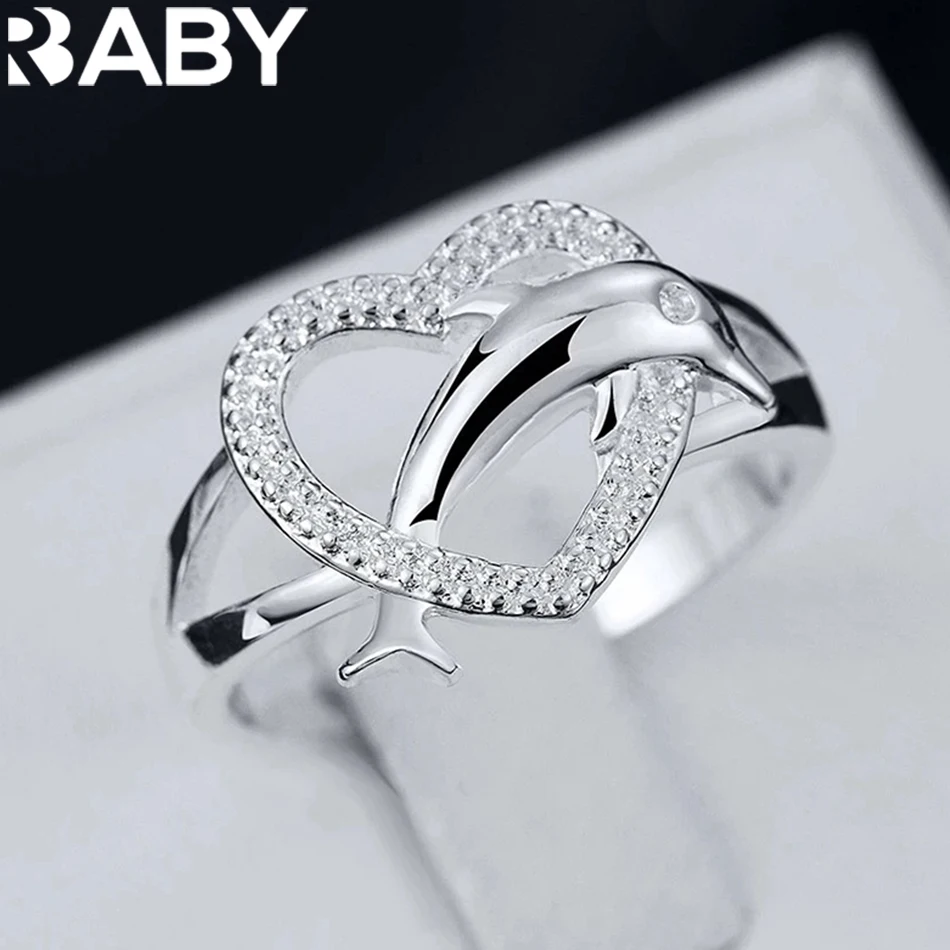 

High quality 925 Sterling Silver fine Love dolphins heart Rings For Women Couple gifts Fashion Party wedding Jewelry