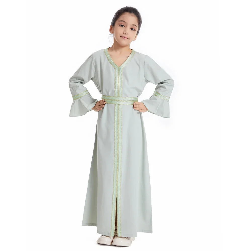 Gamis anak perempuan Muslim, gaun Maxi Lengan Panjang Turki Kaftan doa pesta Lebaran Ramadan Dubai, jubah Arab Islam Jalabiya