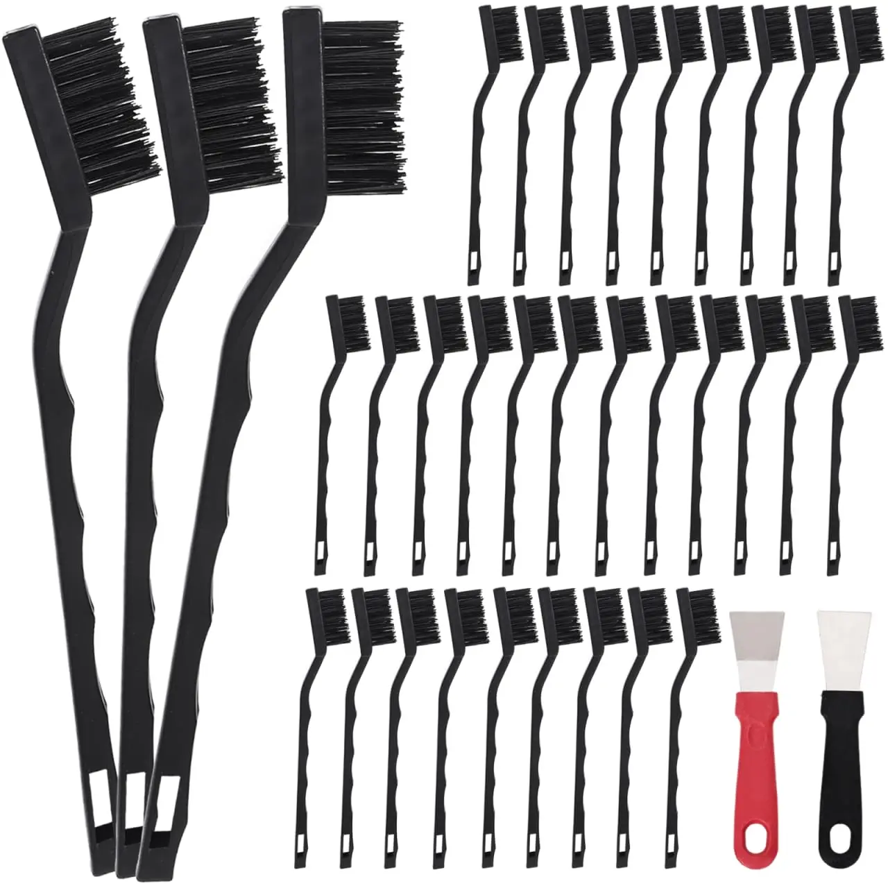 

30 Pcs Nylon Brush Set for Cleaning Welding Slag and Rust, Curved Handle