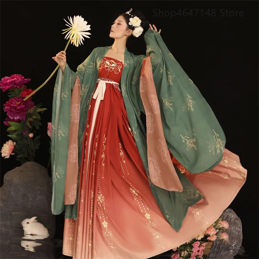 Ancient Chinese Costume Women Clothes Traditional Hanfu Women Plus Size Tang Dynasty Dance Costumes Folk Fairy Dress Red Outfits