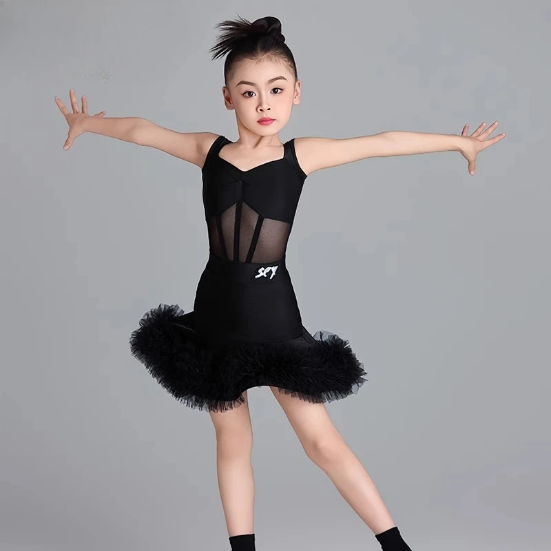 Black summer new children's Latin dance costumes,girls' high-end practice costumes, and children's training performance costumes