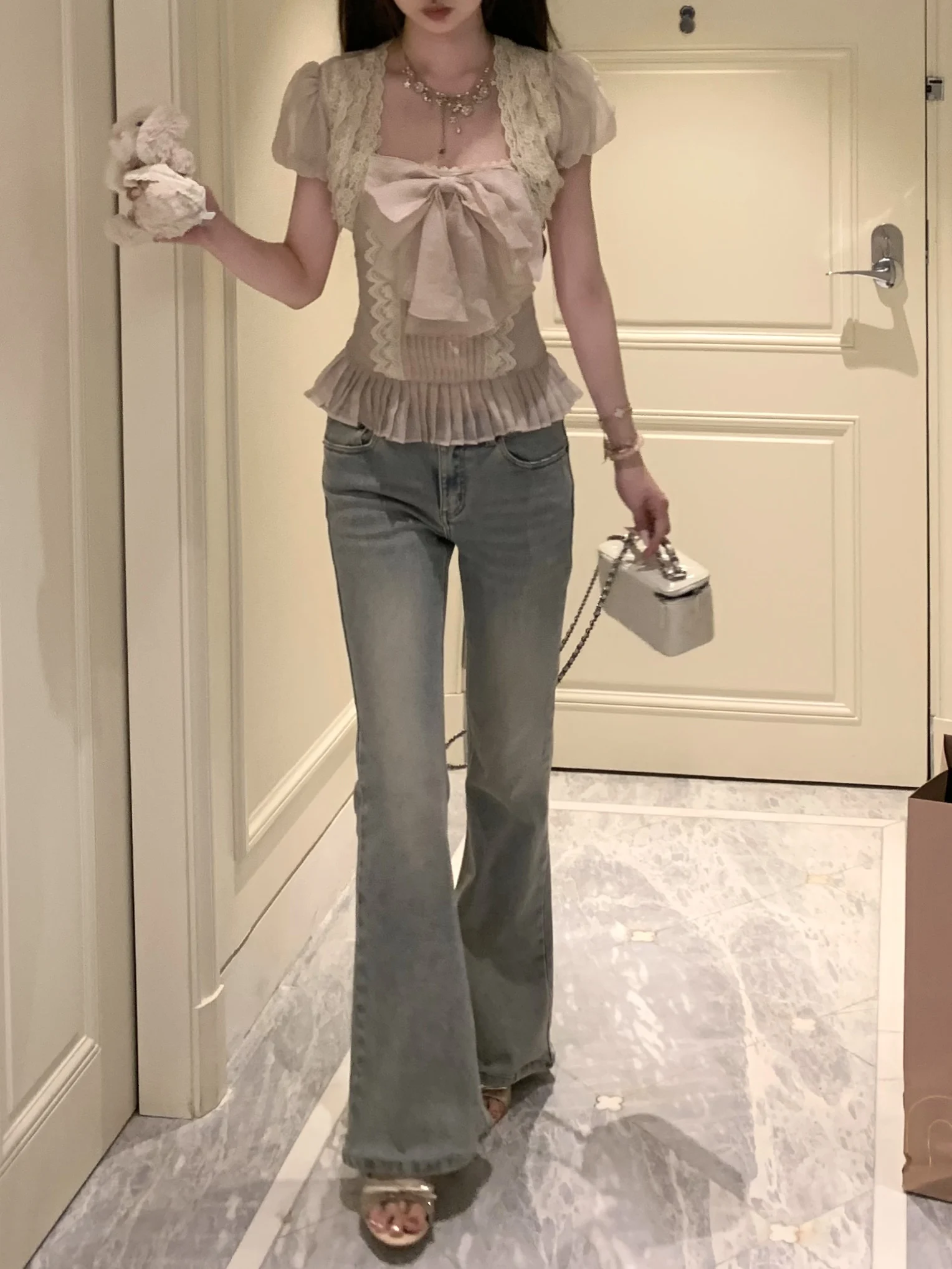 

Slimming High Waist Bell Bot Jeans Women's Light Blue Vintage Lengthening Legs Cotton Breathable Comfortable Spring Summer...