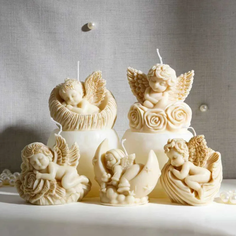 لطيف أجنحة الورد الملاك على شكل سيليكون شمعة قوالب ثلاثية الأبعاد الكروب SleepMoon تصميم لتقوم بها بنفسك قذيفة الحلزون الملاك الراتنج قالب رائحة ديكور المنزل