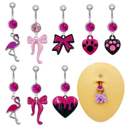 Cat's Claw Belly Button Rings for Women Flamingo Navel Rings Buckle Demon Bull's Eye Belly Piercing Jewelry Stainless Steel