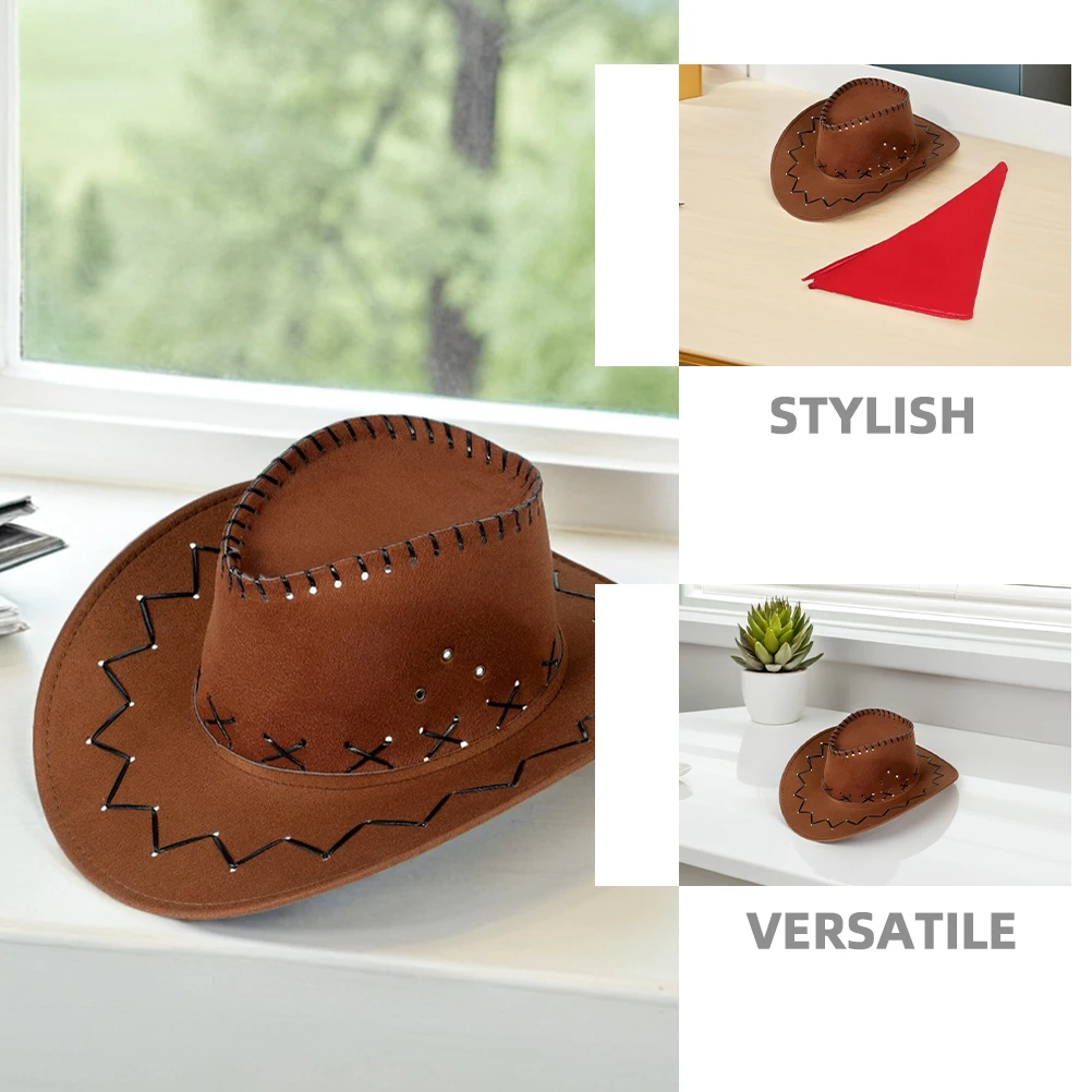 1 مجموعة زي رعاة البقر الغربية الزي للبالغين راعية البقر قبعة مثلث باندانا كرنفال فستان الحفلات الدعائم هالوين الغرب المتوحش #6