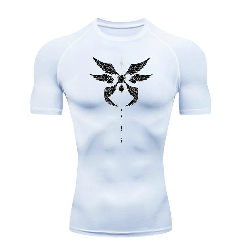 Black Wings Pattern 2026 Men's Sports T-shirt Training Fitness Compression Workout Rashgard Tops Quick Dry Short Sleeve T-Shirt