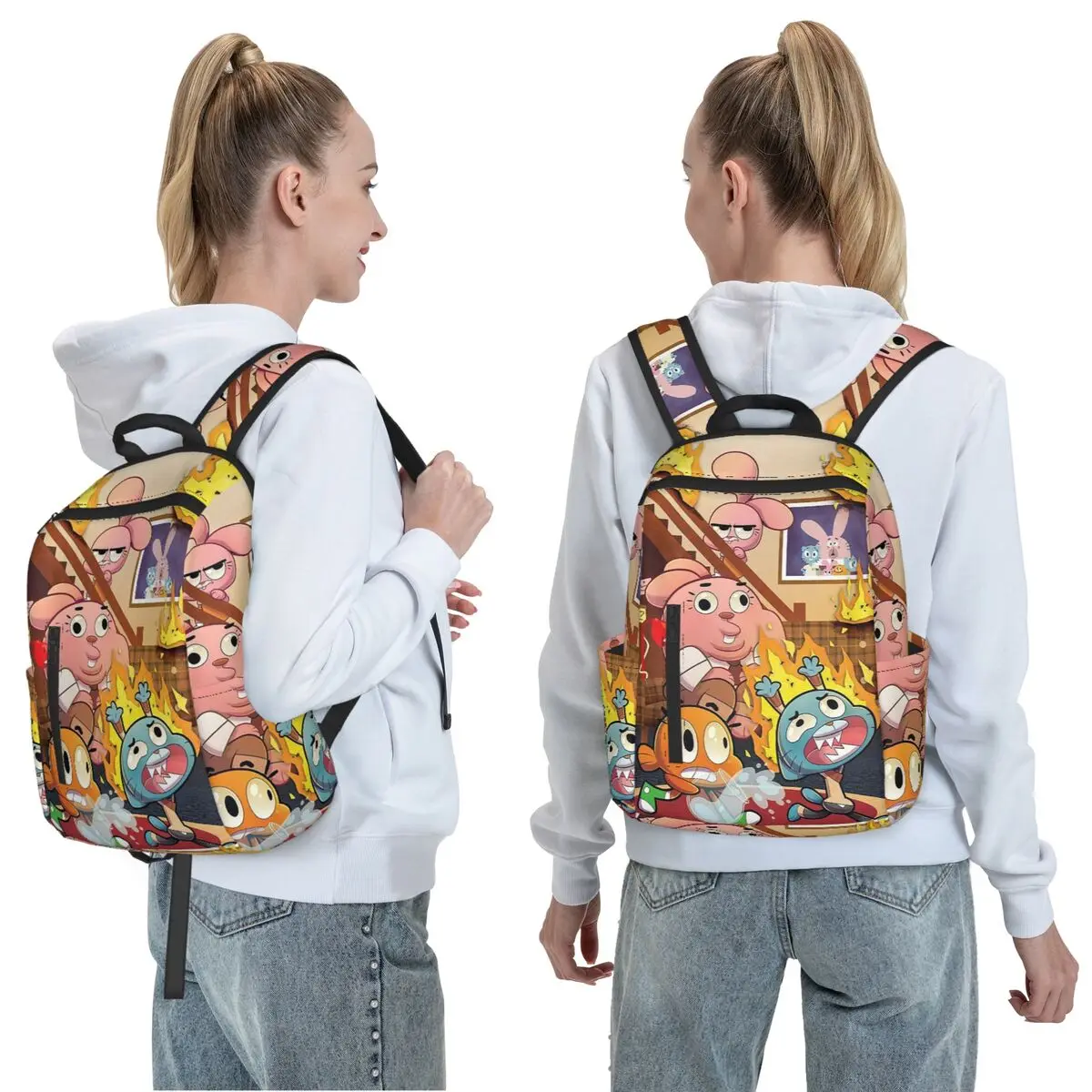 The Amazing World Of Gumball Cartoon Backpack Daypack Large Capacity Boys Girls BookBag School Bag Shoulder Bags for Men Women