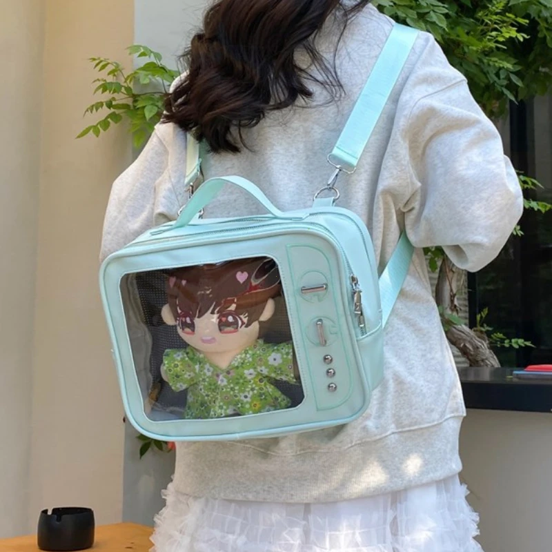Y2K اليابانية Kawaii TV تصميم Ita حقيبة لطيف بولي PU حقيبة كتف جيب شفاف Harajuku حقيبة كروسبودي للنساء حقائب الظهر الموضة