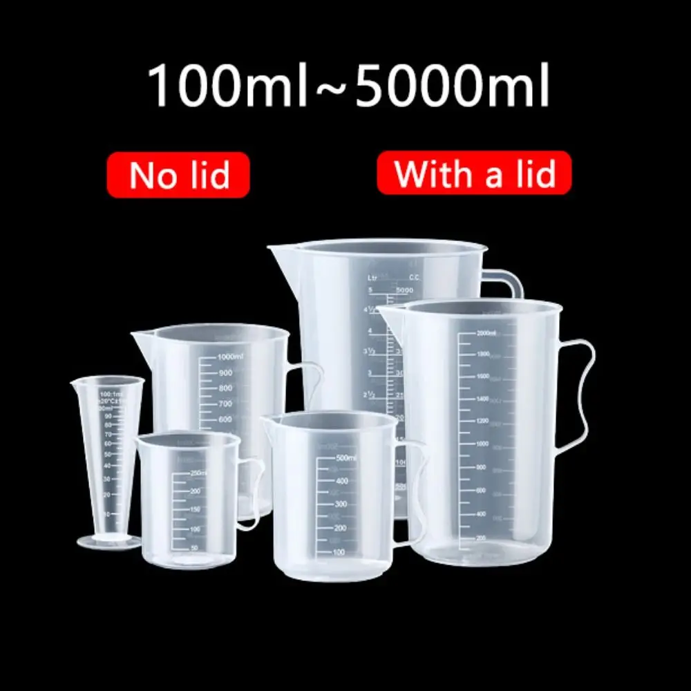 Clear Graduated Measuring Cup Large Capacity Plastic Laboratory Beaker Scale with Lid Transparent Mixing Cup Kitchen Baking