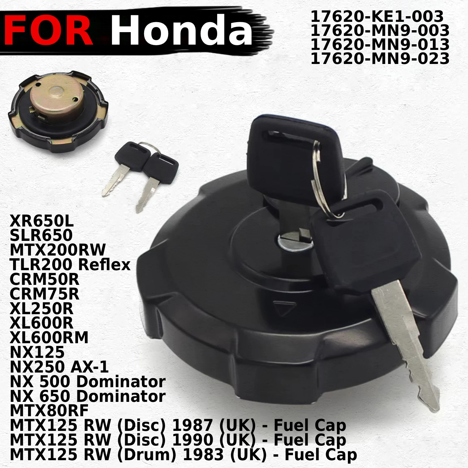 

Motorcycle Ignition Fuel Tank Cap Lock With Key For Honda CRM50R CRM75R MTX80RF NX125 MTX200RW XL250R XL600R XL600RM SLR650