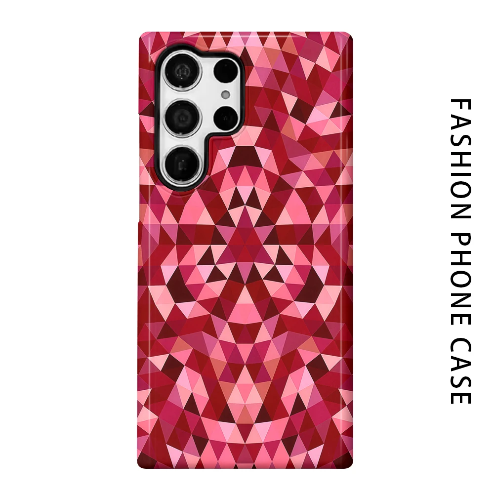 Red Mosaic Phone Case for For Samsung Galaxy S26 S25 S24 S23 S20 FE A56 A36 Ultra Glossy HD Hard Cover Film Shell