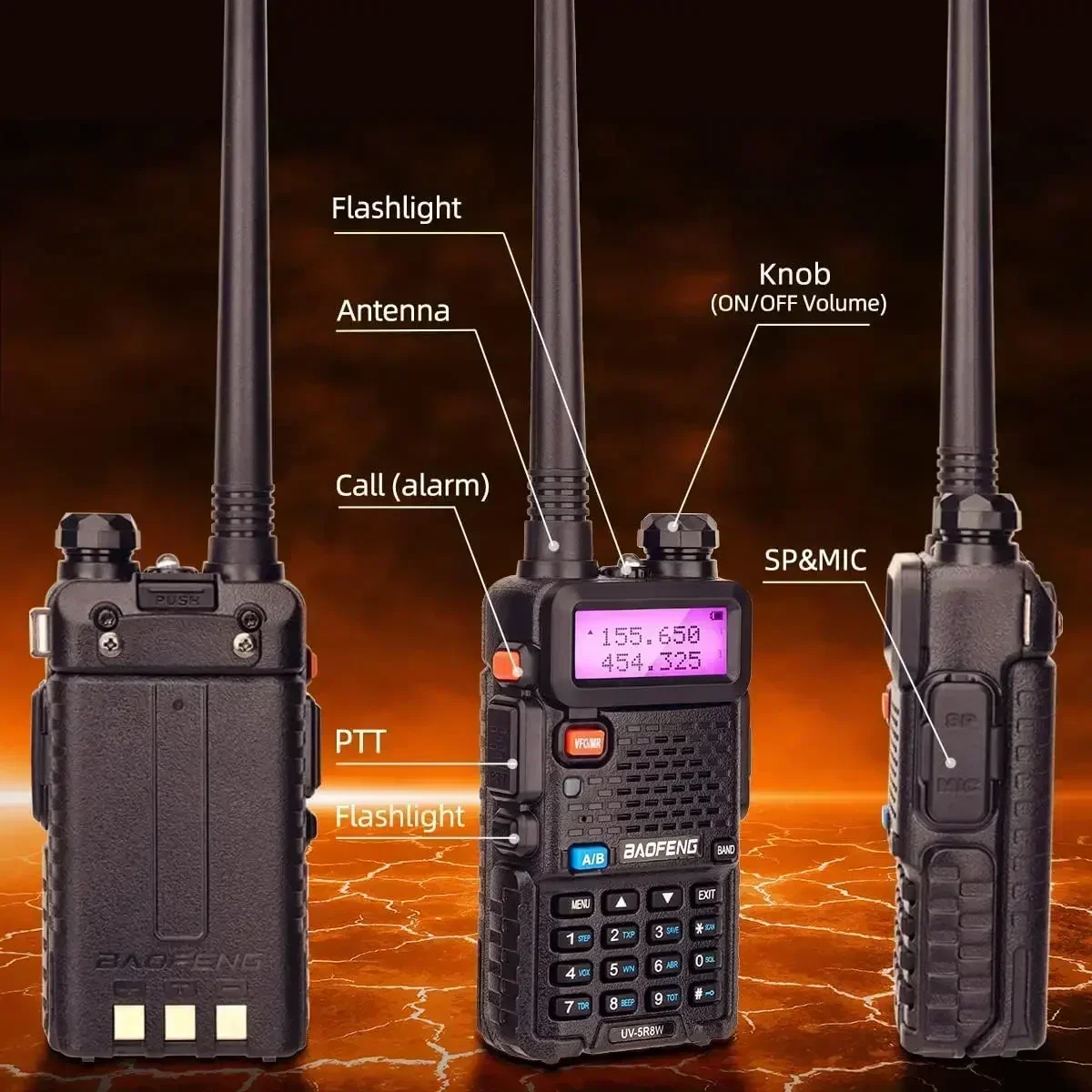 1/2 قطعة BaoFeng UV-5R 8 واط ثلاثي الطاقة اسلكية تخاطب عالية الطاقة المزدوجة الفرقة طويلة المدى 128 CH المحمولة يده UV 5R هام اتجاهين راديو
