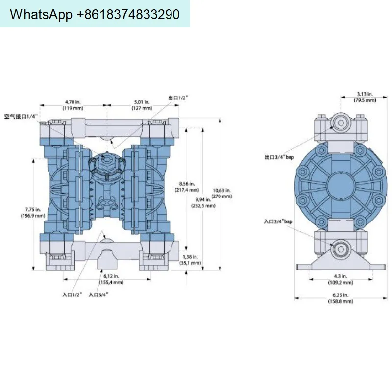 515 VA15 DYSK/corrosion resistant, pneumatic diaphragm pump 4 or 6 points, flow rate 3 cubic meters
