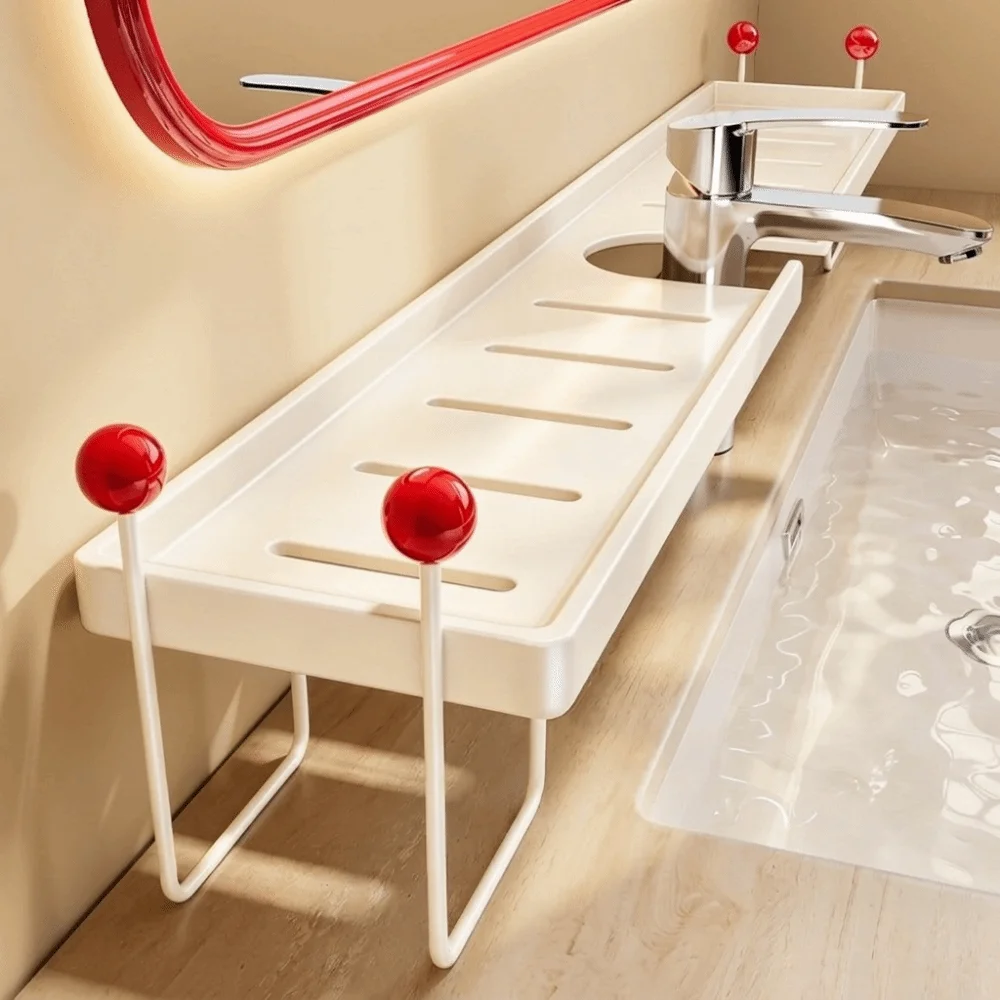 Carbon Steel Bathroom Storage Rack Quick Drainage Rustproof Faucet Storage Shelf Large Capacity Space Saving Counter Organizer