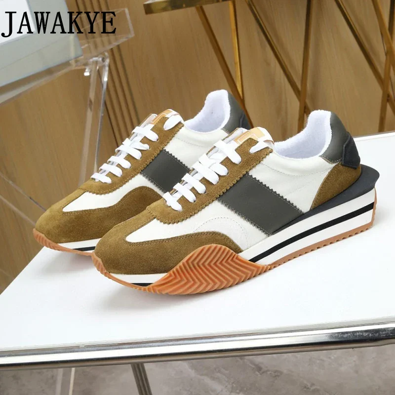 

Men & Women's Leather Sneakers Flat Platform Shoes Unisex Color Blocking Casual Derby Shoes Walking Sneakers Men Brand Shoes