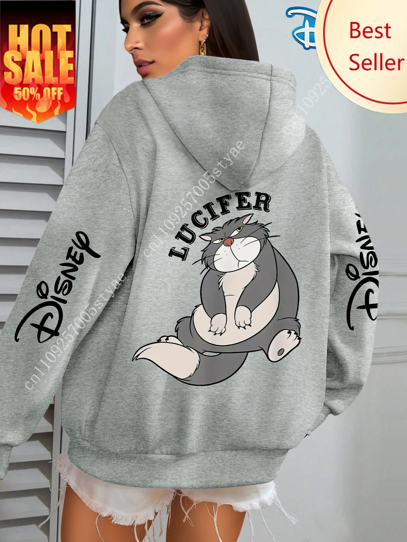 

Women's Disney Lucifer Pattern Hoodies Streetwear Oversized Unisex Sweatshirts Autumn and Winter Fleece Casual Versatile