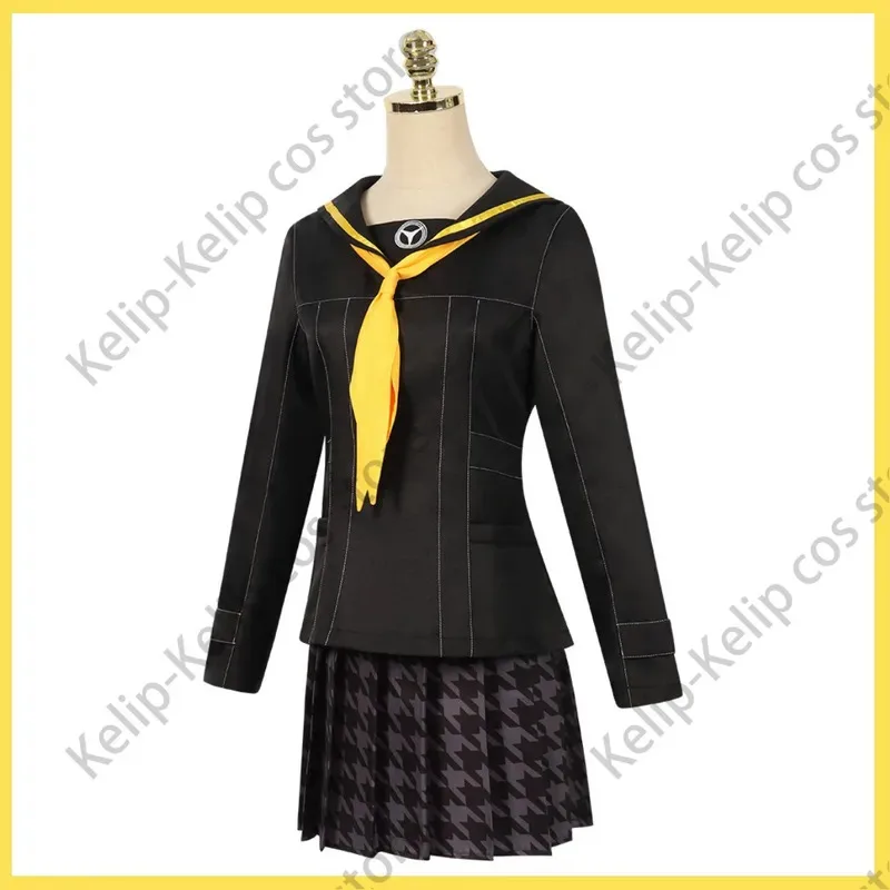 

CyAnime Game Persona 4 Kujikawa Rise Косплей Костюм P4 Парик Черный JK Школьная форма Клетчатая юбка Женский прекрасный кампусный костюм моряка