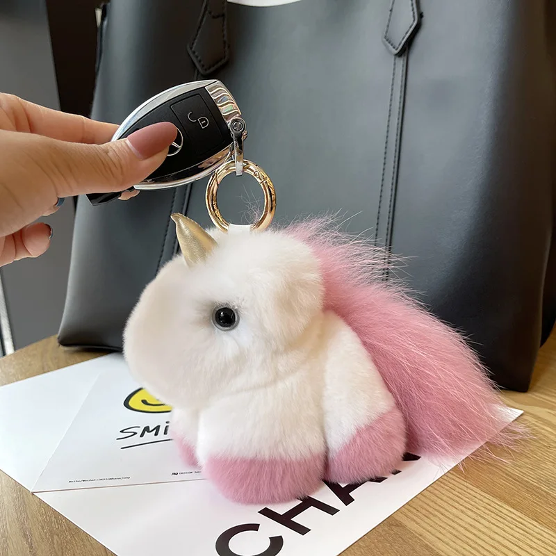 luxury jewelry cute Unicorn Plush keychains Fake Otter Fur Keychain Mini Gift for girlfriend Key ring accessories for women